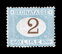 Sassone S12, 1870 2L Light blue and brown, attractive mint single possessing remarkable freshness, light blue color, typical of this value, and strong brown numeral, clean full
o.g. with the barest trace of hinging, characteristic fine centering