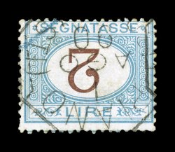 Sassone S12b, 1870 2L Light blue and brown, inverted numeral, a rare error of this early issue that is only known used, bright colors on fresh paper, attractive central
octagonal postmark, usual fine centering to the top right as this error is n