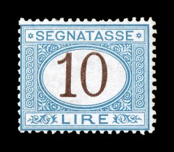 Sassone S14, 1870 10L Blue and brown, a select mint single of this rare high value, unusually fresh with luxuriant rich colors on bright white paper, in addition this example is
fairly well centered for both the issue and the value, being much b