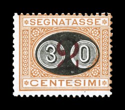 Sassone S17-19, 1890-91 10c on 2c-30c on 2c Postage Due surcharges cplt., a pristine mint set possessing brilliant colors, full even perforations, plus o.g. that is never
hinged, the 10c on 2c and the 20c have highly unusual excellent centering