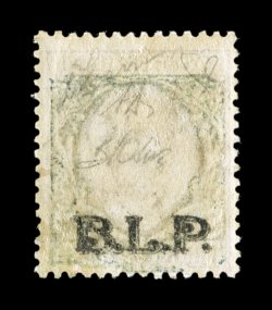 Sassone 12d, 1922 1L Brown and green with lithographed black B.L.P. overprint, Ty. II, overprint on the reverse, another incredibly rare variety of this elusive high value, the
overprint is neatly printed on the gum side of the stamp rather th