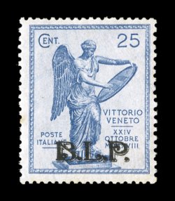 Sassone 22-25, 1922 5c-25c Victory with lithographed black B.L.P. overprints, Ty. II cplt., another commemorative set of this period that was prepared but never placed in use,
this set is comb perforated 14, bright colors, o.g., n.h., several