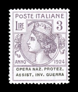 Sassone F50-56, 1924 5c-3L Opera Naz. Protez. Assist. Inv. Guerra franchise stamps cplt. less the extraordinarily rare 5L which is not normally available, a choice set that is
well centered for these, fresh and attractive with bright colors, o.g