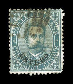 Sassone 12b, 1882 Estero overprint on 5c Green, bottom right corner unaltered, position 60, used single with portion of a 3051 numeral cancel of Tunis, margins are clear of the
perforations all around, fine and quite rare this value had sma