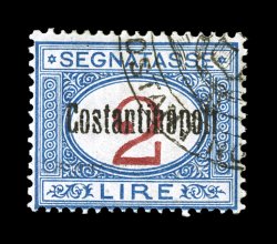 Sassone S1-6, 1922 10c-5L Postage dues with Costantinopli overprints cplt., a fresh mint set, each showing a portion of the control handstamp that was applied to blocks of four,
o.g., few with h.r., fine-very fine and a difficult set the two