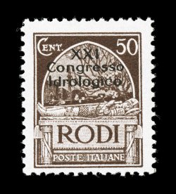 Sassone 12-20, 1930 5c-10L Hydrological Congress cplt., fresh mint set, bright colors, o.g., fine-very fine and attractive a scarce mint set (Scott Rhodes 29-37
$1,089.00).