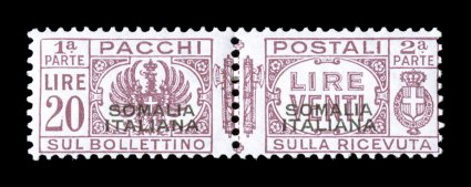 Sassone PP65, 1934 10L Brown lilac with SomaliaItaliana overprint, attractive mint single of this high value, rich color on fresh white paper, quite well centered, o.g., small
h.r., very fine for this and scarce (Scott Q50 $400.00).