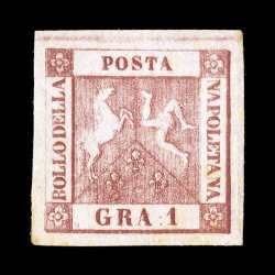 Sassone 4a, 1859 1gr Carmine, plate II, choice mint single possessing lavish uniform margins all around, strong and bright carmine color, full fresh o.g., lightly hinged,
extremely fine signed A. D(iena), G. Oliva and others (Scott 2c $900.00