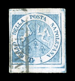 Sassone 15, 1860 12t Blue, an attractive used example of the extremely rare Trinacria, three extraordinarily large margins plus a full ample margin at left, lovely blue color and
possessing a nice sharp impression being one of the nicer execu