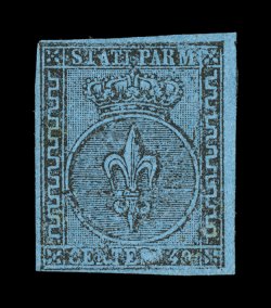 Sassone 5a, 1852 40c Black on pale blue, rare unused example of this scarce color variety, without gum as are all known examples, well clear to large margins all around, the
paper color is bright and fresh in the light shade, very fine and an ex