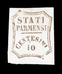 Sassone 14d, 1859 10c Brown, thick 0 in 10, mint single showing this variety that uses a fatter 0 than the normal elongated type that is normally found on this issue, well clear
to extra-large margins, o.g., h.r., very fine signed A. D(ie