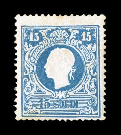 Sassone 27, 1859 15s Blue, Ty. I,  very rare mint example of this value in the early type I, fresh bright color and detailed impressions with strong embossing, full o.g., h.r.,
attractive fine centering an extraordinarily difficult stamp to acq