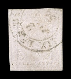 Sassone 6, 1853 40c Embossed on pale rose, handsome used single with strong embossing, large margins to just touched at bottom left, attractive 1854 double-circle postmark, very
fine for this difficult value signed E(milio) D(iena) (Scott 6 $