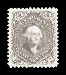 70, 24c Red lilac, especially well centered within unusually large margin for this value, wonderfully fresh color and a lovely impression on bright white paper, full o.g.,
trivial h.r., extremely fine an impressive premium quality, original gum