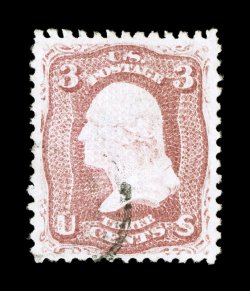 85, 3c Rose, D grill, an exceptionally choice used example of this very challenging stamp, possessing outstanding centering which is almost never found on the D grills, large
and uniformly balanced margins all around, strong color and a cris