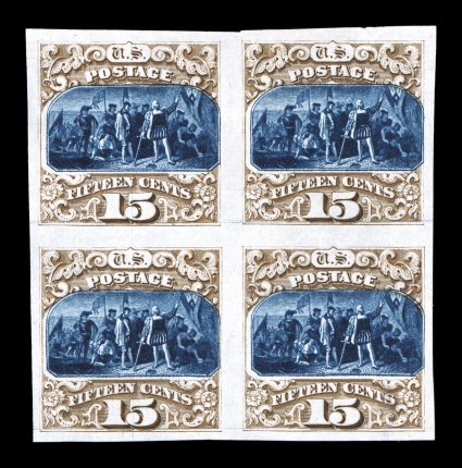 112P3-22P3, 1c-90c Pictorials, plate proofs on India cplt. in blocks of four, with both 15c types, first four are right or left sheet-margin blocks, the 2c with partial imprint,
1c, 3c and 6c are mounted on card, all with four large margins and