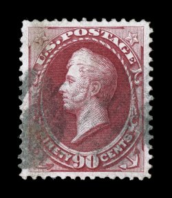 155, 90c Carmine, an exceedingly handsome used example of this high value, being remarkably well centered within lavishly large margins, intensely rich color and a well incised
impression, light cork cancels, extremely fine 1999 PF certificate