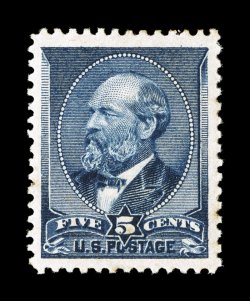 216, 5c Indigo, a striking mint example, featuring incredibly large margins all around and being marvelously well centered within them, plus its color is an eye-arresting deep
shade, with a truly prooflike impression on clean white paper, o.g.,