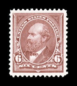 256, 6c Dull brown, exceedingly well centered within extravagantly large margins, remarkably bright and fresh, o.g., n.h., extremely fine and quite choice 1990 PSE certificate
for a block of six, this being the top right stamp.