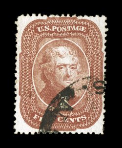 27, 5c Brick red, Ty. I, premium quality used single, wonderfully well centered and margined, lovely fresh color and a well defined impression, virtually face-free town cancel,
extremely fine 1989 PF certificate ex-Klein.