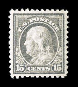514, 15c Gray, exceptionally well centered and margined, strong color, o.g., n.h., extremely fine 2007 PSE certificate (XF-Superb 95 SMQ $870.00).