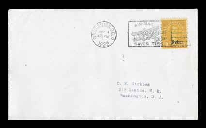 658-79, 1c-10c Kansas-Nebraska overprints cplt., each tied to a separate pristine Nickles first day cover by Washington, D.C., May 1, 1929 machine cancels, 1c and 1 112c values
in pairs as always, an incredibly bright and fresh set, extremely f