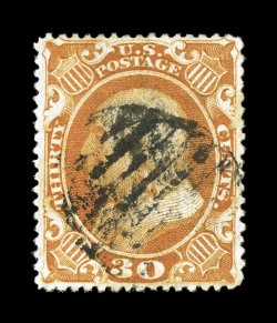 38, 30c Orange, wonderfully well centered within much larger margins than normally encountered on this value, especially rich color and detailed impression, grid cancel,
extremely fine 2007 PF certificate.