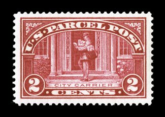 Q2, 2c Parcel Post, choice centering within extravagantly large margins, deep radiant color and a striking prooflike impression, pristine o.g., n.h., extremely fine gem 2005 PF
certificate and a 2007 PSE certificate (XF-Superb 95 Jumbo SMQ $35