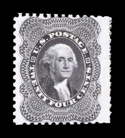 45, 24c Blackish violet reprint, without gum as issued, exceedingly well centered within margins that are so wide that it captures a portion of the imprint at right, remarkably
fresh, with rich luxuriant color and a crisp detailed impression
