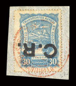 Scadta stamp balance of over 50 mint or used, includes a complete set mint, a used 30c with inverted overprint tied to piece (Ricardo Alvarez certificate), two examples of the
30c with printed overprint (PF certificates), four covers and more, mo