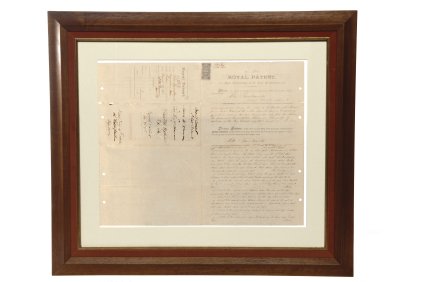 King Kalakaua important 1890 document signed, English language Royal Patent No. 7858, granting to Lota Kamehameha the division of land known as Moanalua, the large size patent
opened out measures 20 x 16 and it is mounted in a Koa wood fram