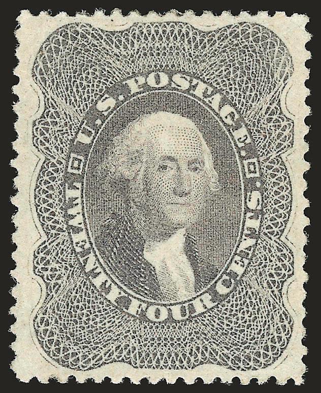 24c Gray Lilac (37).> Original gum, lightly hinged, brilliant color and detailed impression on post office-fresh paper, beautiful centering with wide margins<><>^EXTREMELY FINE. A SUPERB ORIGINAL-GUM EXAMPLE OF
THE 1857 24-CENT GRAY LILAC.^<><>Co