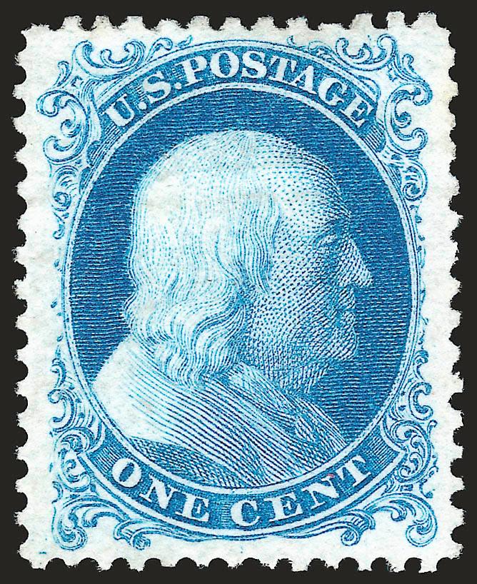1c Bright Blue, Reprint (40).> Without gum as issued, brilliant color on bright paper, perfectly centered with unusually wide margins, long and full perforations all around<><>^EXTREMELY FINE GEM. WITHOUT
QUESTION THIS IS ONE OF THE FINEST EXAMPLES