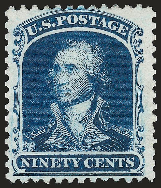 90c Deep Blue, Reprint (47).> Without gum as issued, intense shade on bright paper, wide margins<><>^VERY FINE AND CHOICE EXAMPLE OF THE 90-CENT 1857 REPRINT. A WONDERFULLY FRESH STAMP.^<><>With 1988 P.F.
certificate.