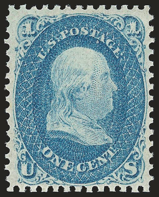 1c Blue (63). Mint N.H.,> intense shade on bright paper, well-balanced margins, fresh and Extremely Fine, Scott Retail as hinged