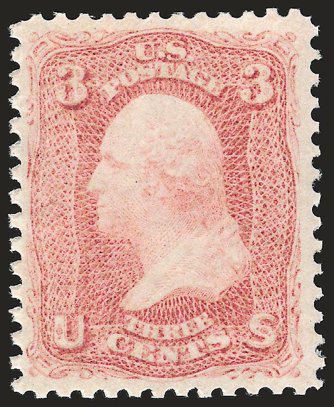 3c Rose (65). Mint N.H.,> brilliant color on bright paper, choice centering with well-balanced margins, Extremely Fine, Scott Retail as hinged