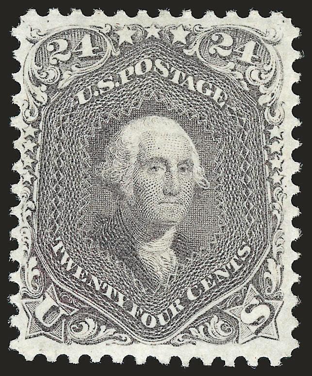 24c Lilac (78).> Full original gum which is only very lightly hinged, radiant color on post office-fresh paper which is as fresh as the day it was printed, choice centering with well-balanced
margins<><>^EXTREMELY FINE. THE 24-CENT 1861-63 ISSUE IS