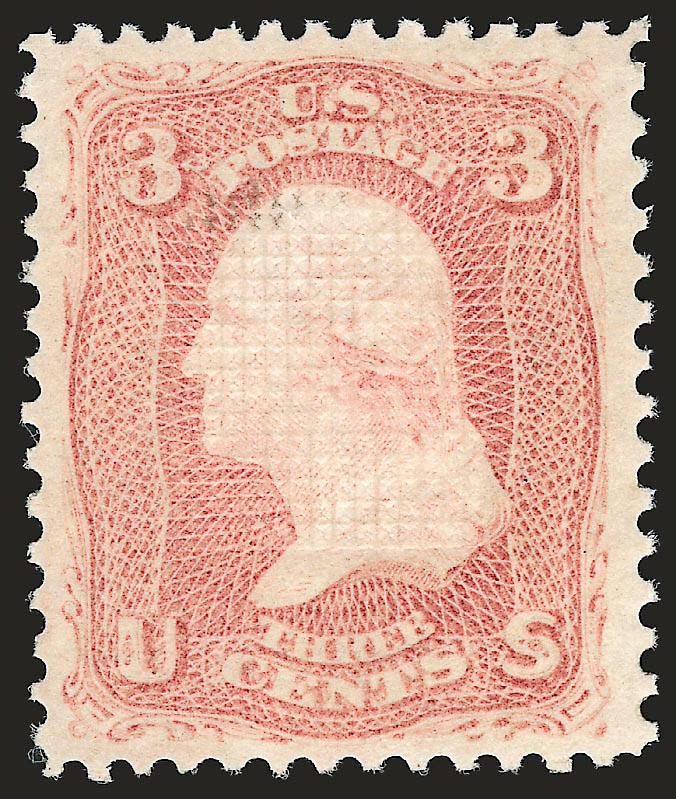 3c Rose, E. Grill (88).> Original gum, barely hinged, clearly-defined grill, brilliant color, detailed impression<><>^EXTREMELY FINE. A GORGEOUS LIGHTLY-HINGED EXAMPLE OF THE 3-CENT E GRILL.^<><>With 1999 P.F.
certificate