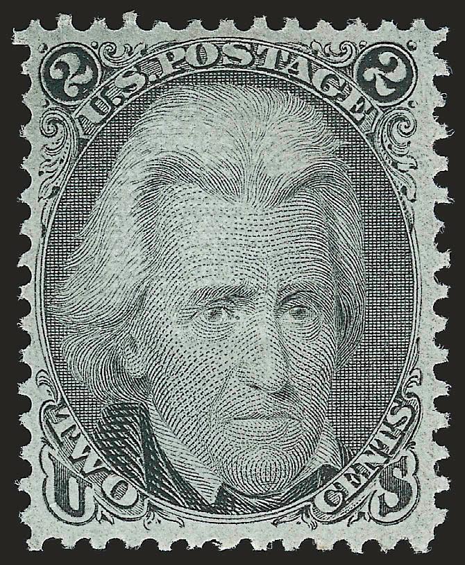 2c Black, F. Grill (93). Mint N.H.,> bright shade and crisp impression, wide margins, trivial natural gum bend at top<><>^VERY FINE AND CHOICE. A SCARCE MINT NEVER-HINGED EXAMPLE OF THE 1868 2-CENT F
GRILL.^<><>We have only sold one other Mint N.