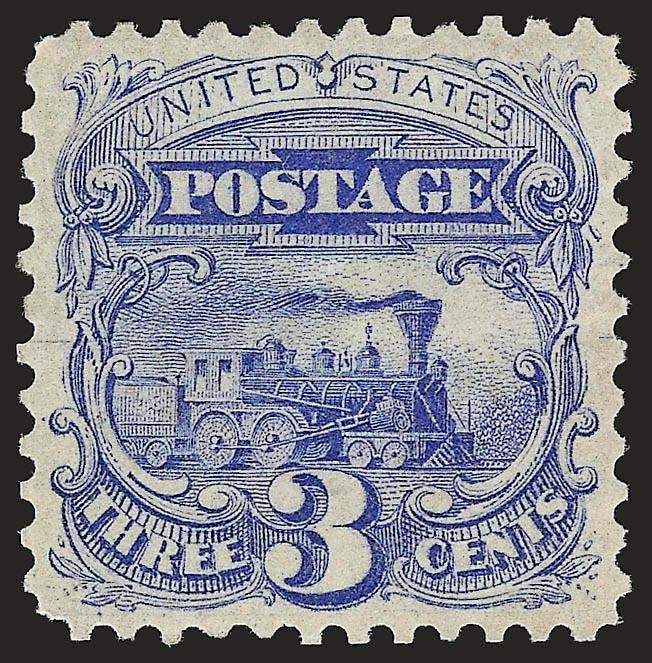 3c Blue, Re-Issue (125).> Original gum, choice centering, beautiful shade and proof-like impression, bright and fresh, almost perfectly centered<><>^EXTREMELY FINE GEM. A RARE STAMP IN ANY CONDITION -- THIS
3-CENT 1869 RE-ISSUE RANKS AMONG THE VERY