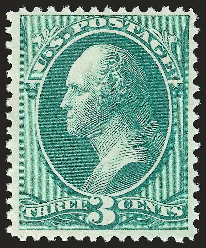 3c Green (147).> Original gum, barest trace of hinging, radiant color, fresh and Very Fine, with copy of 1987 P.F. certificate for block of nine