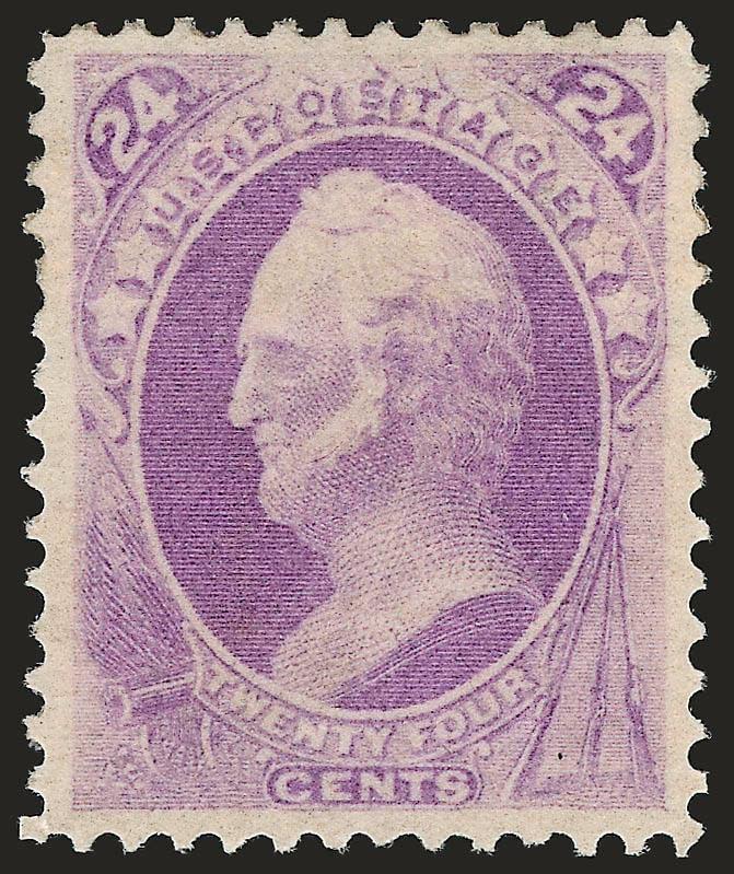 24c Purple (153).> Original gum, marvelous intense shade and impression, essentially perfect centering with wide balanced margins all around<><>^EXTREMELY FINE GEM. THE 1870 24-CENT NATIONAL BANK NOTE CO. ISSUE
IS RARELY ENCOUNTERED IN THIS SUPERB