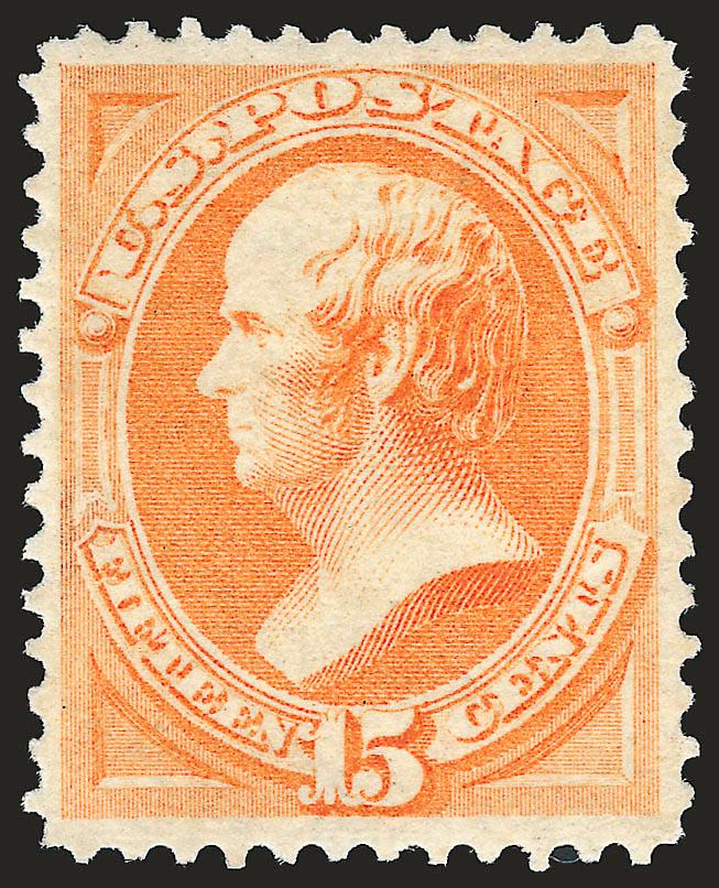 15c Yellow Orange (163).> Original gum, lightly hinged, extraordinarily choice centering with exceptionally wide margins, bright yellowish shade<><>^EXTREMELY FINE. THE 15-CENT 1873 CONTINENTAL IS ONE OF THE
MOST ELUSIVE BANK NOTE ISSUES IN THIS GR