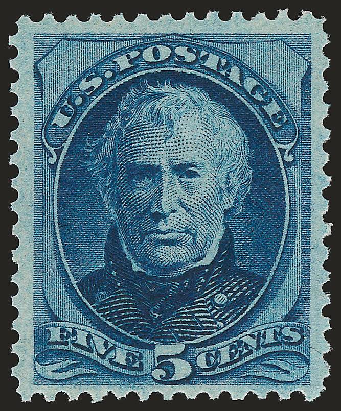 5c Blue (179). Mint N.H.,> deep rich color and proof-like impression, enormous margins on three sides<><>^VERY FINE AND CHOICE. A RARE HIGH-GRADE MINT NEVER-HINGED 1875 5-CENT TAYLOR PRINTED BY CONTINENTAL BANK
NOTE COMPANY.^<><>Although large mu