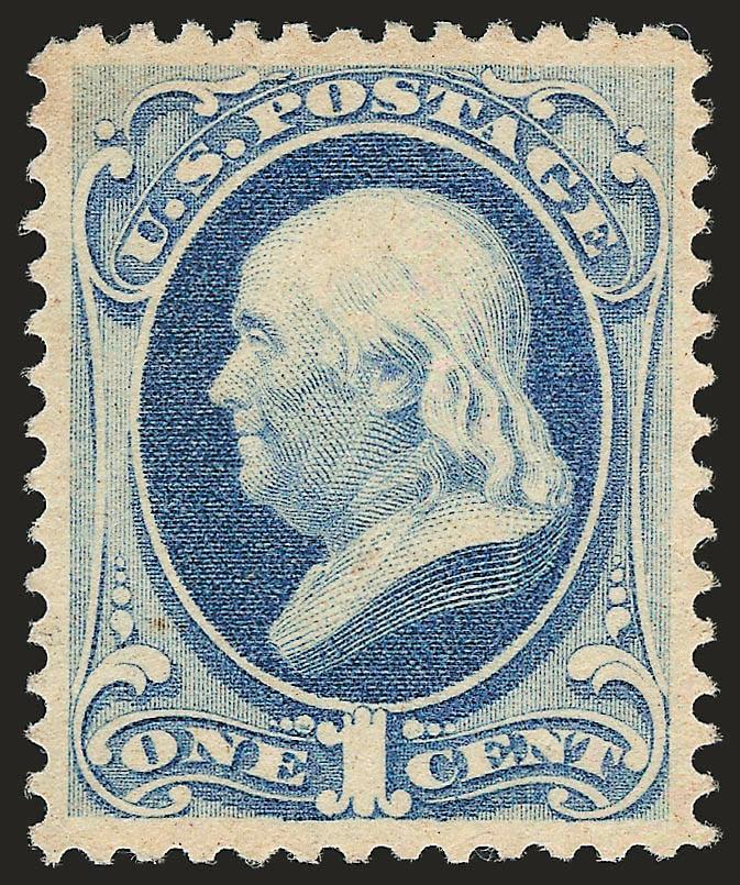1c Dark Ultramarine (182). Mint N.H.,> rich color, choice centering with wide and balanced margins<><>^EXTREMELY FINE. A SCARCE MINT NEVER-HINGED EXAMPLE OF THE 1879 ONE-CENT AMERICAN BANK NOTE COMPANY
ISSUE>^<><>With 2007 P.S.E. certificate (VF-