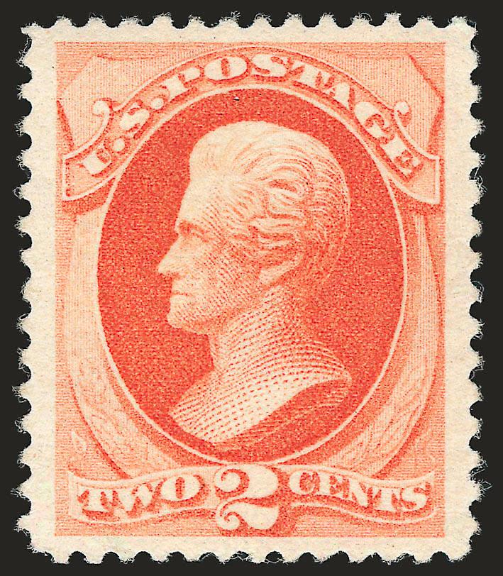 2c Vermilion (183). Mint N.H.,> brilliant color as fresh as the day it was printed, gorgeous centering with evenly-proportioned Jumbo margins all around, post-office fresh<><>^EXTREMELY FINE GEM. A MAGNIFICENT
MINT NEVER-HINGED EXAMPLE OF THE 1879