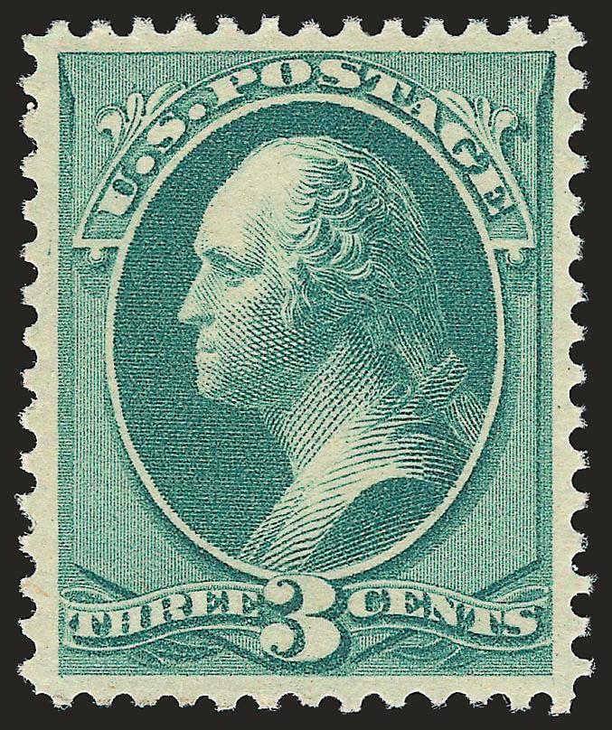 3c Green (184). Mint N.H.,> brilliant color, almost perfectly centered with well-balanced margins, fresh and Extremely Fine Gem, with 2000 P.F. certificate, Scott Retail as hinged