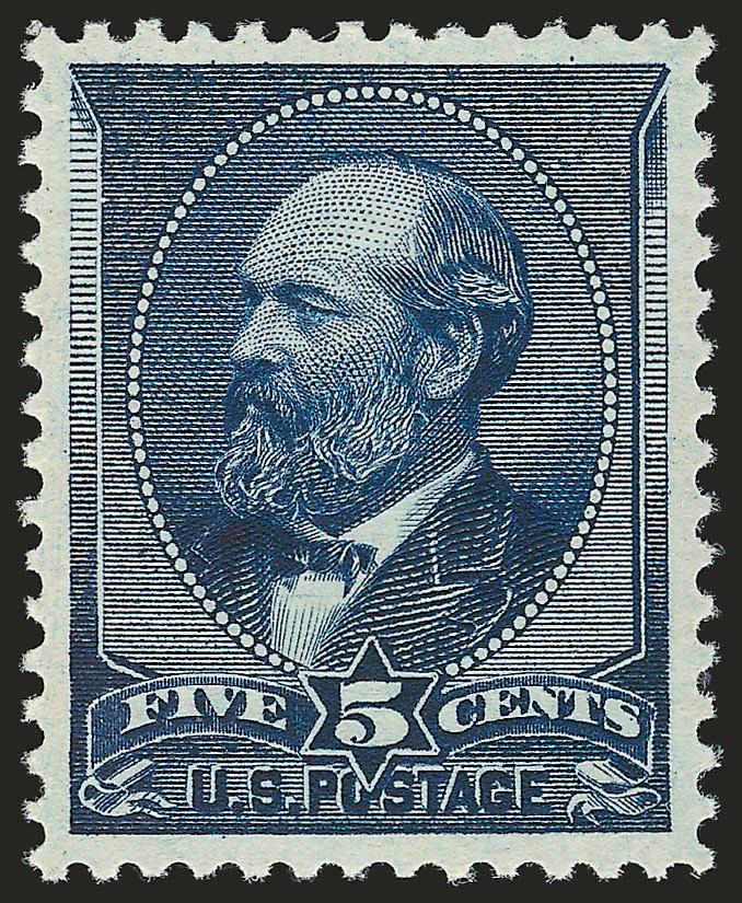 5c Indigo (216).> Mint N.H., intense shade and impression nicely contrasted by bright paper, beautiful centering with wide margins all around<><>^EXTREMELY FINE GEM. A MAGNIFICENT MINT NEVER-HINGED EXAMPLE OF
THE 1888 5-CENT AMERICAN BANK NOTE COMP