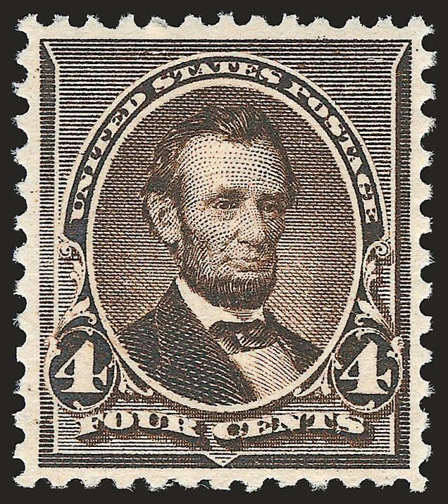 4c Dark Brown (222).> Mint N.H., deep rich color and sharp proof-like impression which has tremendous eye appeal, choice centering with well-balanced margins, fresh and Extremely Fine, a stunning stamp, with
1996 P.F. certificate