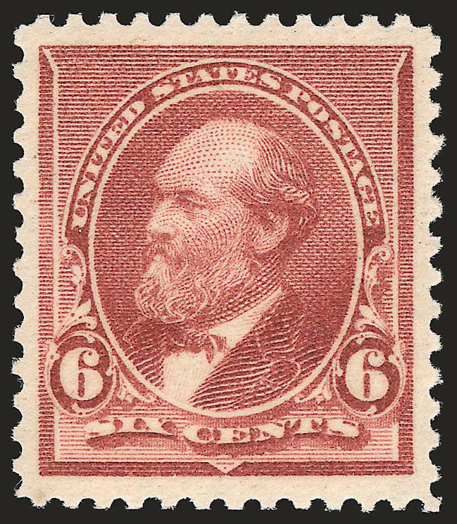 6c Brown Red (224).> Mint N.H., intense color on bright paper, detailed impression, Jumbo margins all around<><>^EXTREMELY FINE GEM. A SUPERB MINT NEVER-HINGED EXAMPLE OF THE 6-CENT SMALL BANK NOTE ISSUE, WHICH
HAS BEEN AWARDED THE GRADE OF XF-SUPE